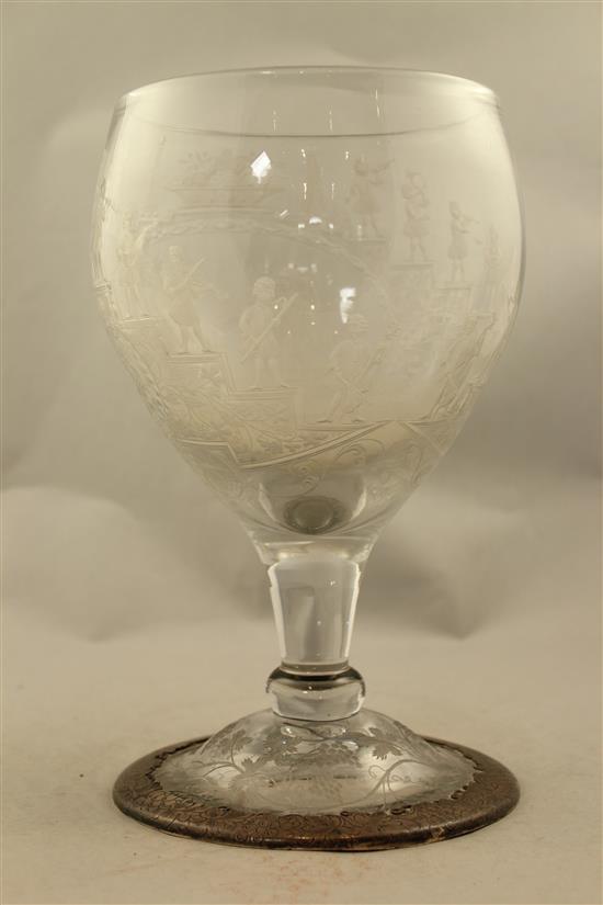 A large wheel engraved glass goblet, Silesia or Bohemia, 19th century, 26cm